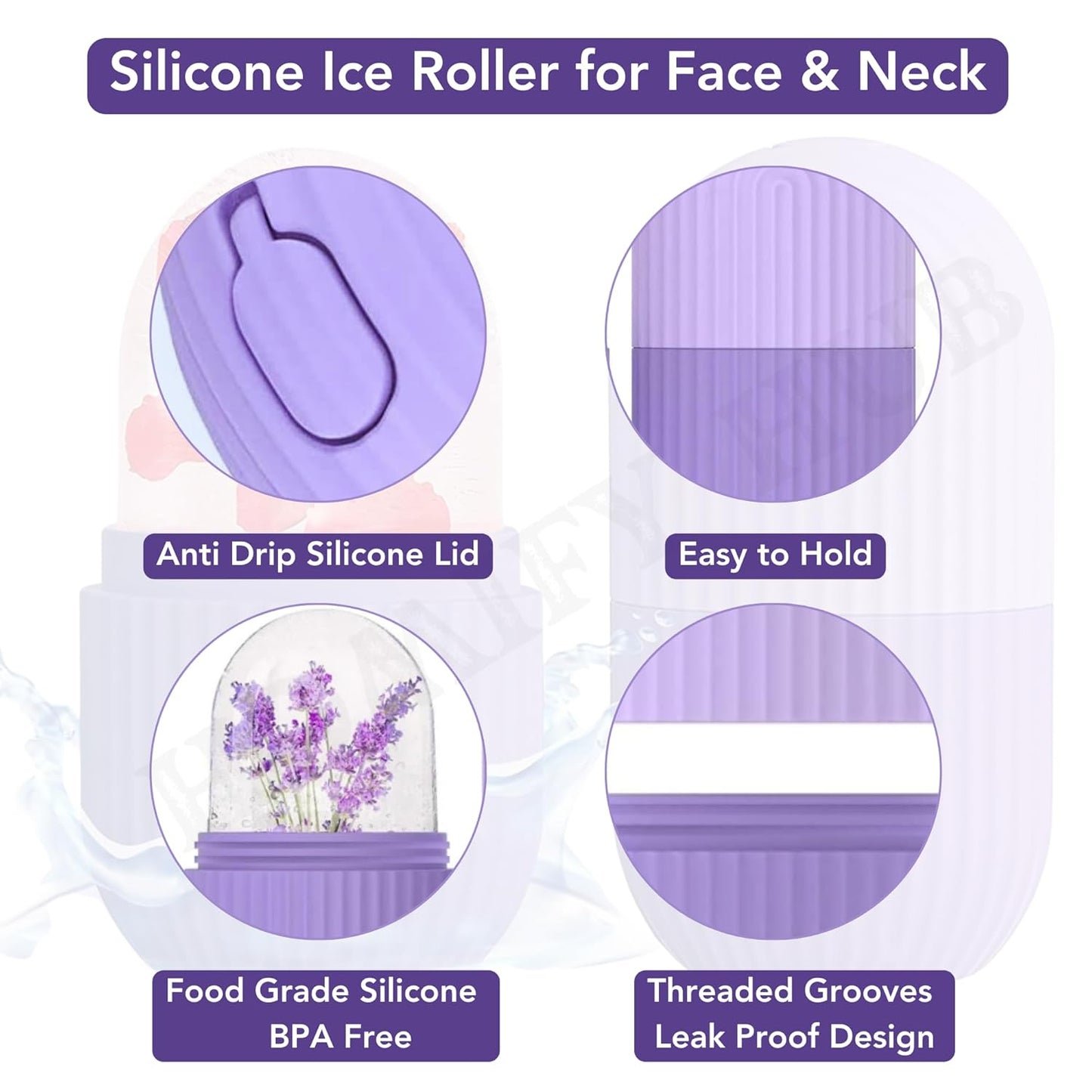 Ice Roller Combo for Face Neck & Body Cleansing, Remove Dark Puffy Eyes (Pastle Red & Purple)