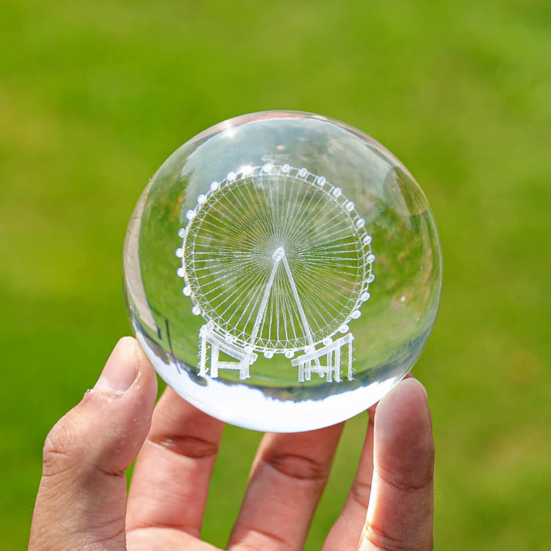 Ferris Wheel crystal ball night lamp — 6 cm K9 crystal ball on a 6 cm wooden LED base