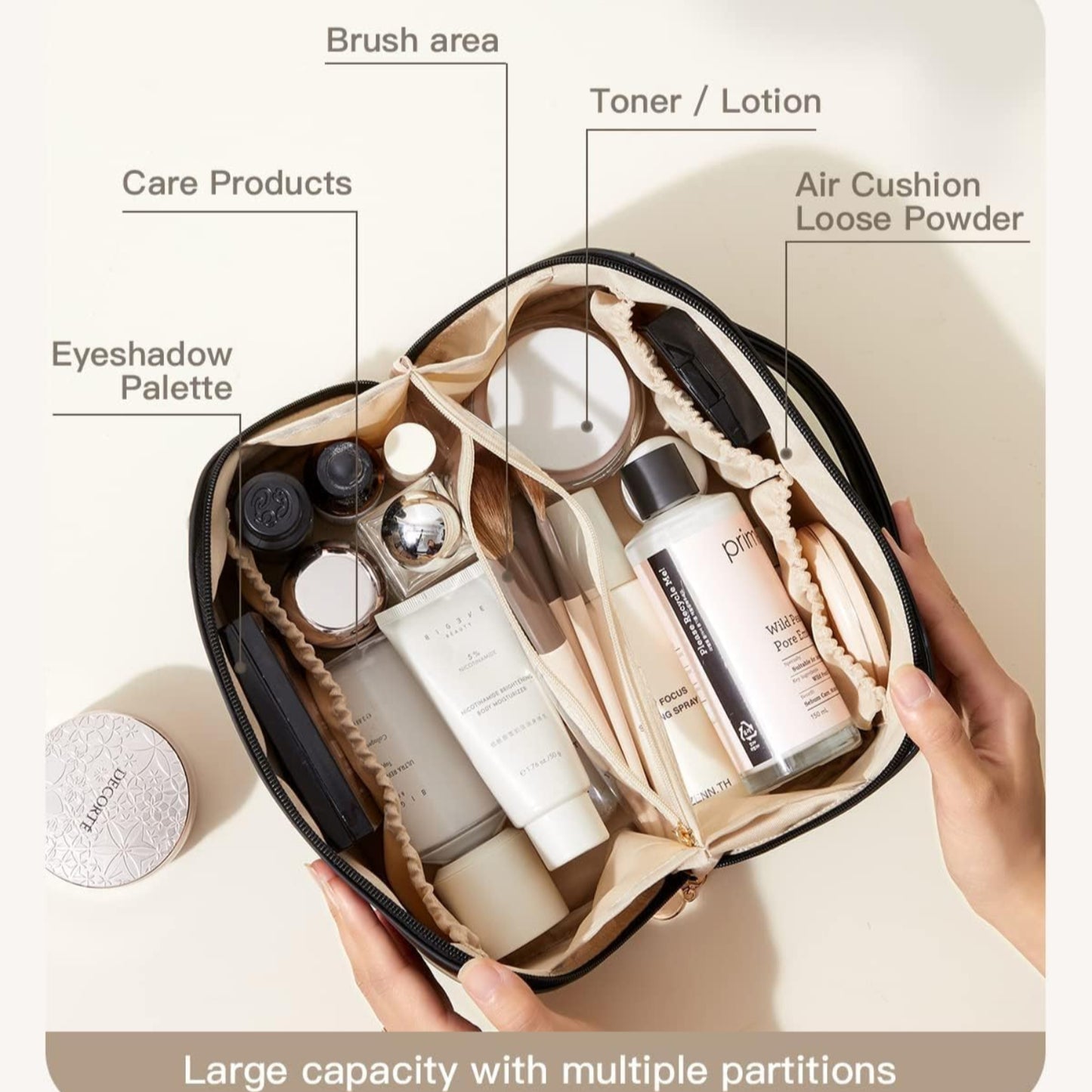 Women's Makeup/Cosmetic Portable Travel Bag with Handle & Divider | Pink (Flash)