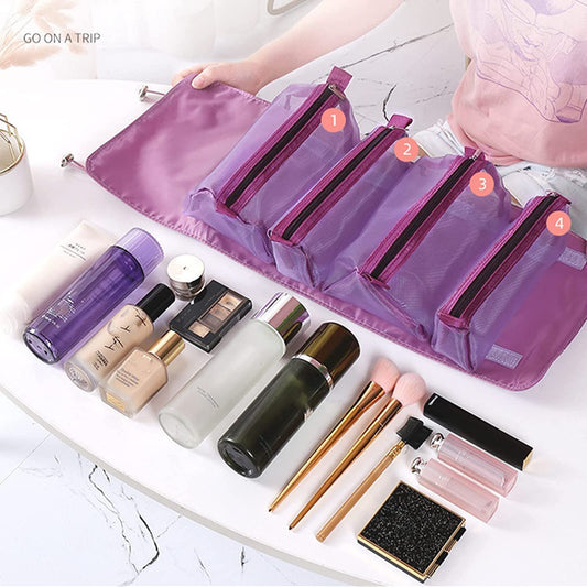 Foldable Make up Pouch for Makeup Accessories, Storage Bag for Cosmetics (Purple)