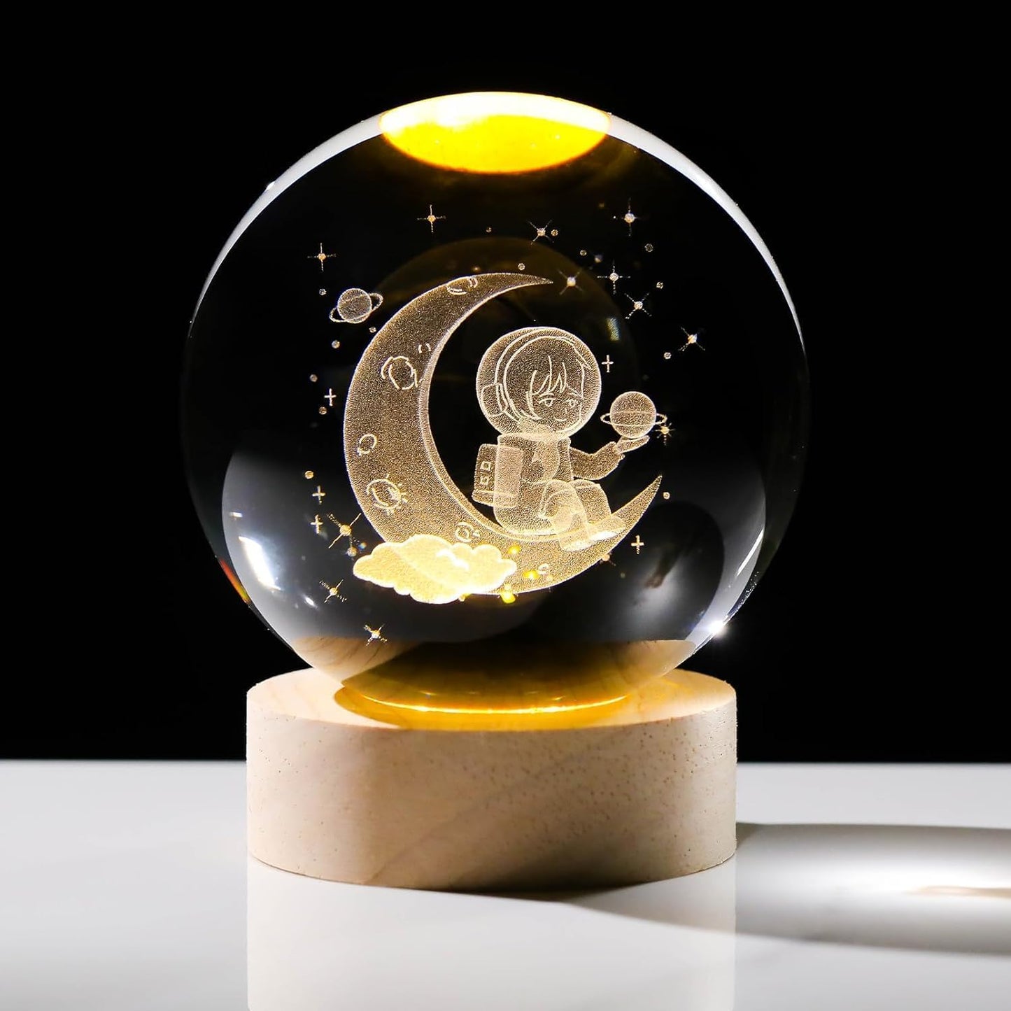 3D Crystal Moon Astranaut Lamp