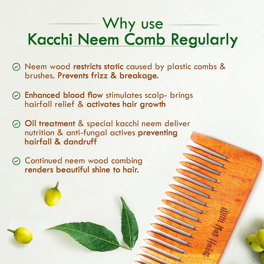 Houme Kacchi Neem Wooden Shampoo Comb - For Post Shampoo Detangling Suited For Long & Thick Hair (Sale)