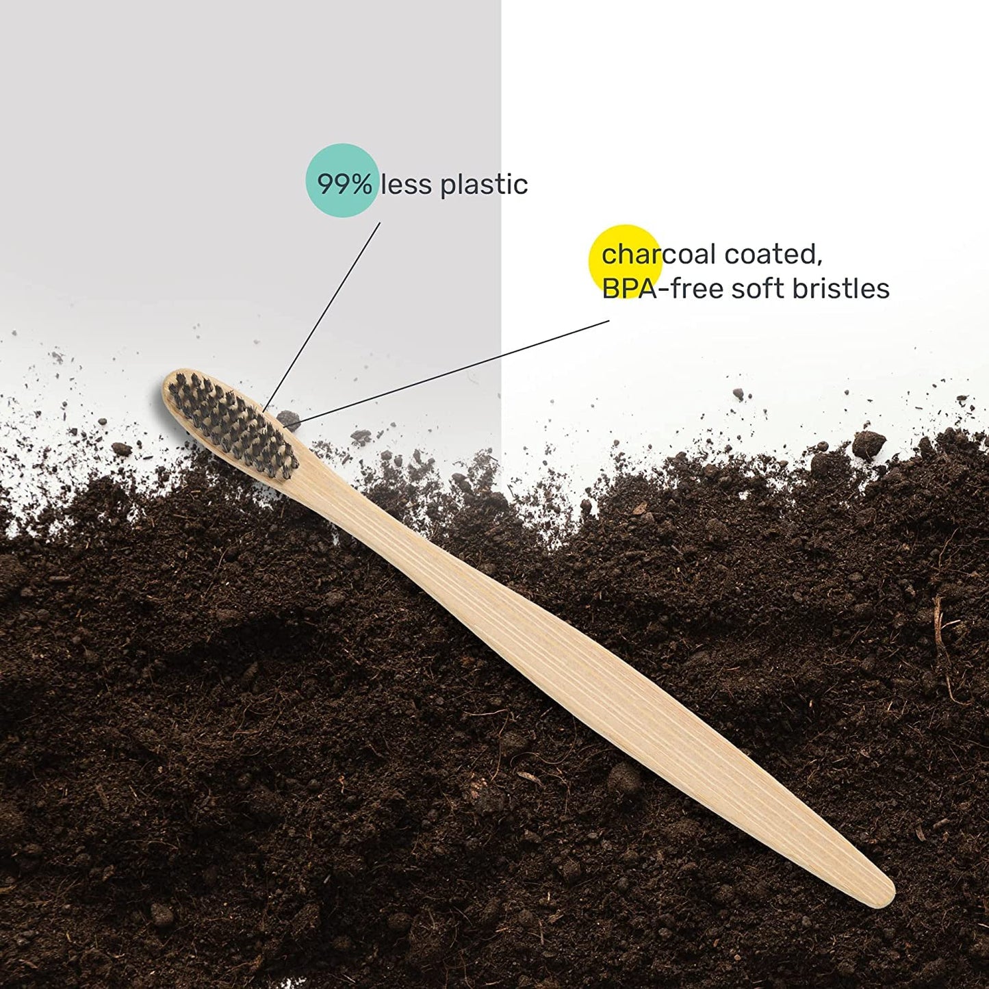 Bamboo Toothbrush with Activated Charcoal Bristles & Name Initials | Pack of 1