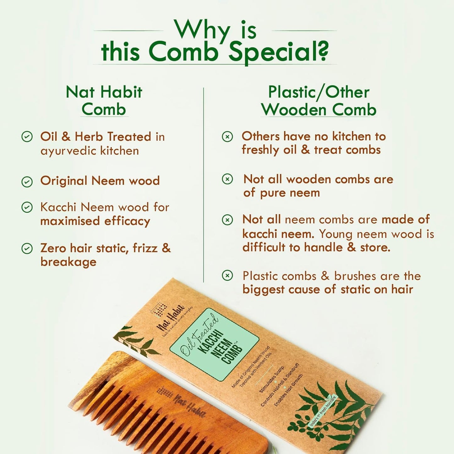 Houme Kacchi Neem Wooden Shampoo Comb - For Post Shampoo Detangling Suited For Long & Thick Hair (Sale)