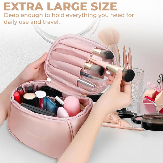 Makeup Bag, Portable Cosmetic Bag, Large Capacity for Girls & Women (Pink 50)