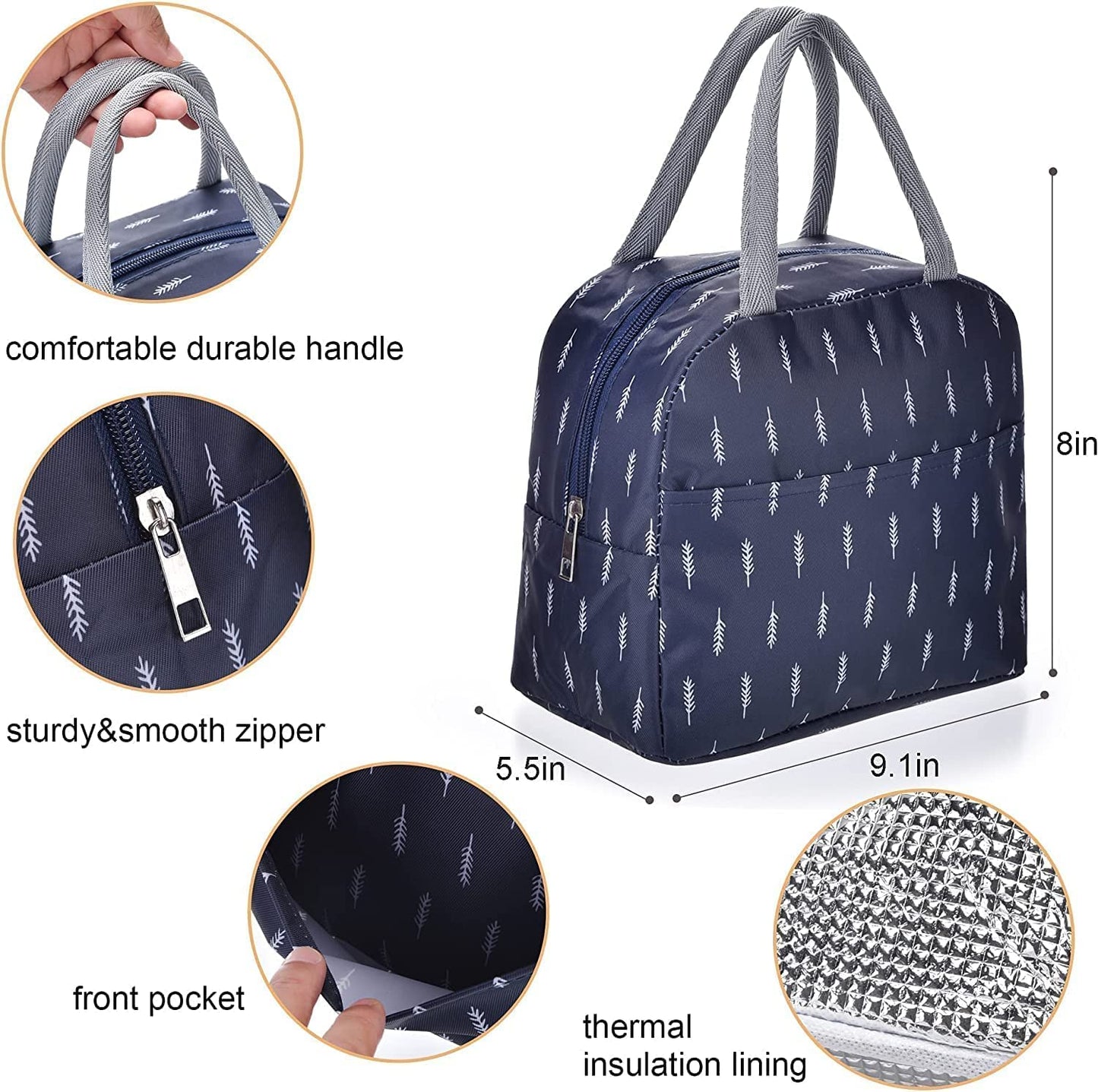 Blue Feather Insulated Lunch Bags, Portable and Reusable