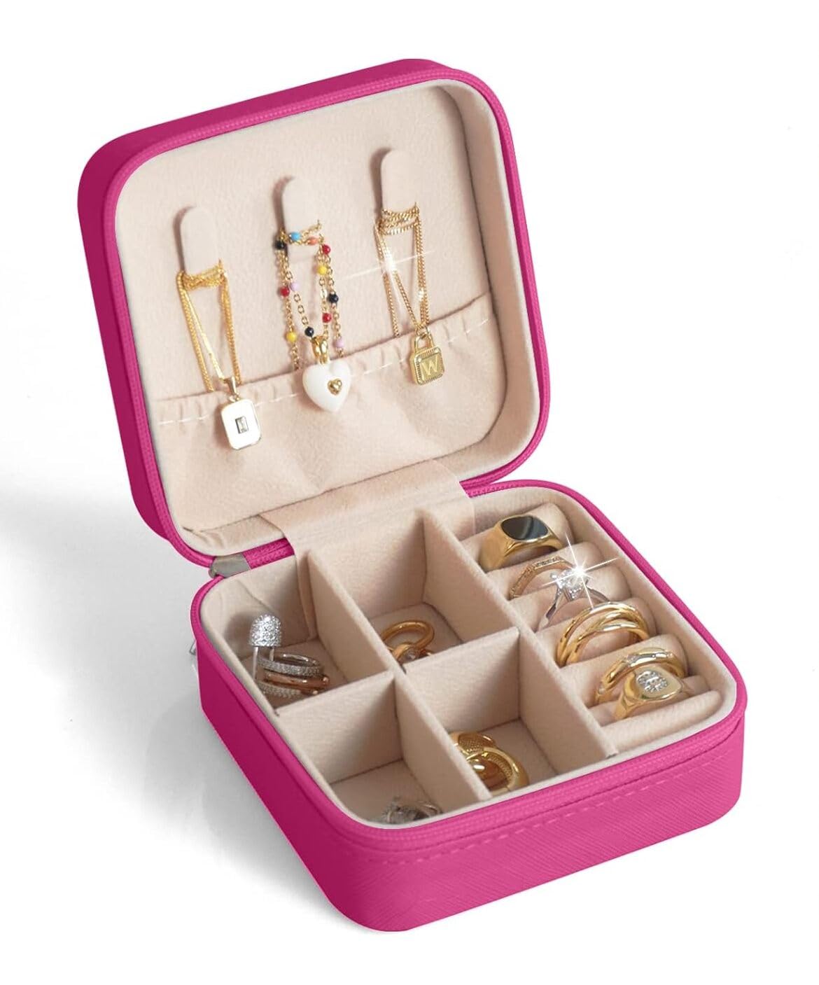 Houme Portable Jewellery Organiser with Dividers & Container for Rings, Earrings, Necklace - Pack of 2