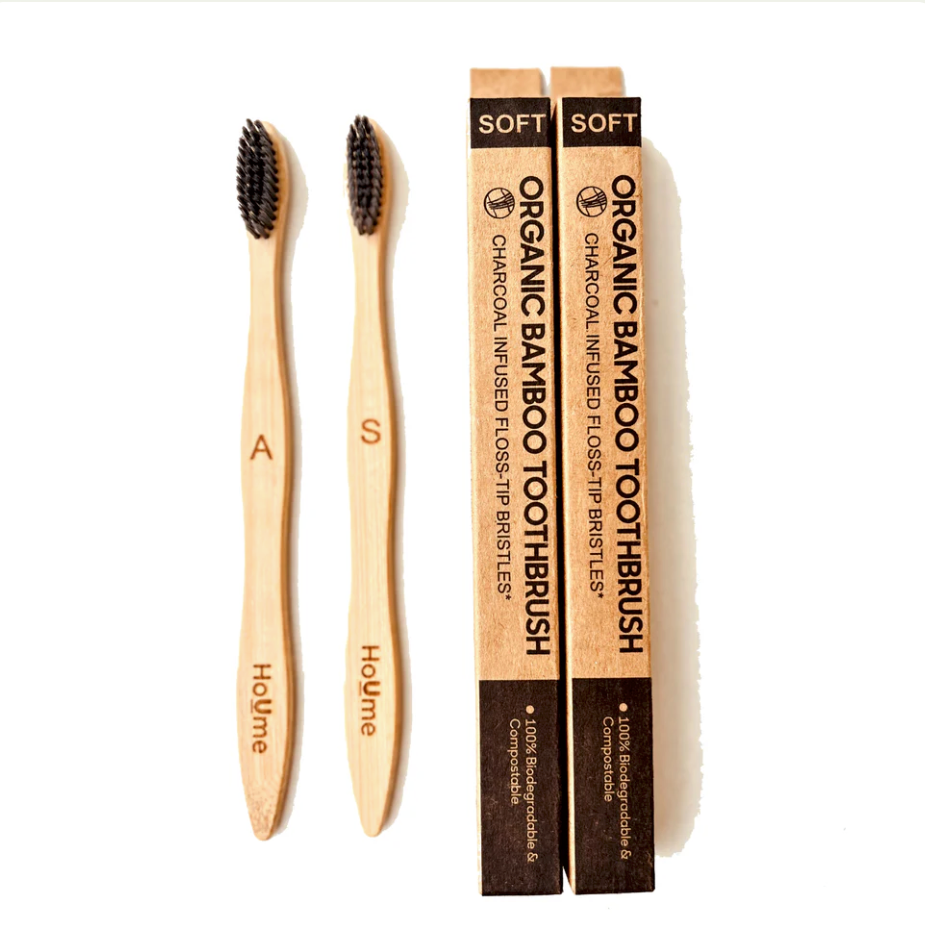 Bamboo Eco Friendly Tooth Brush with Charcoal Bristles | Pack of 2 - (Flash)