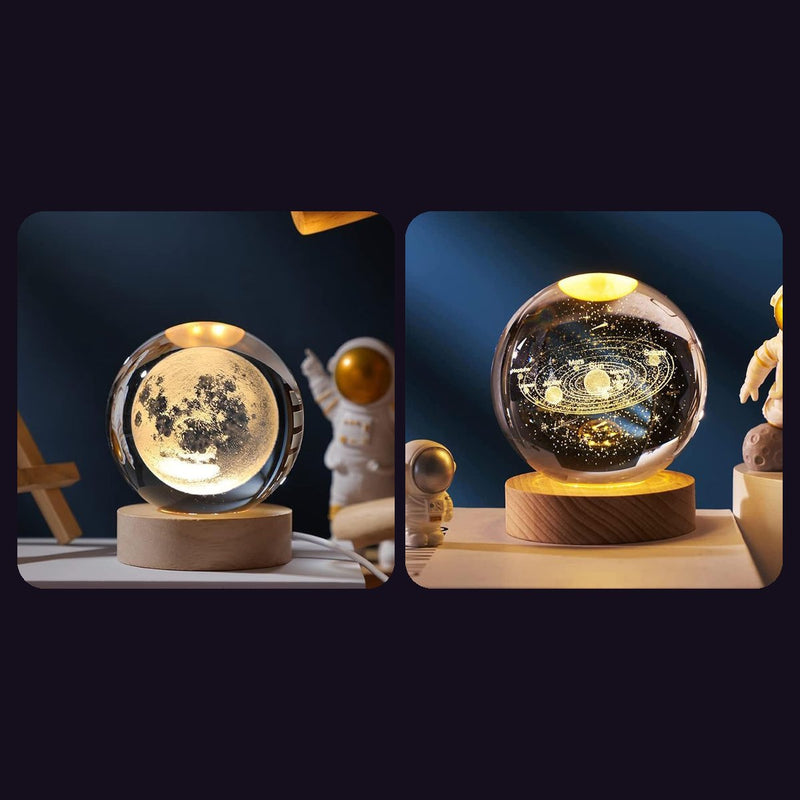Moon & Solar Duo crystal ball lamps — 2 lamps: Moon, Solar System