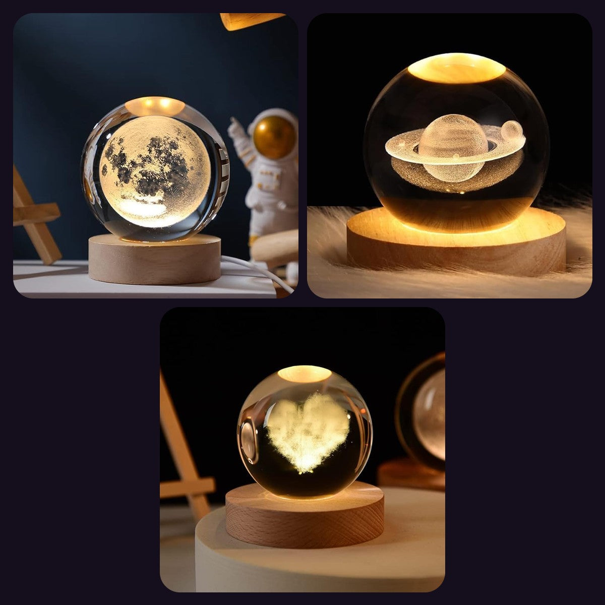 Random Surprise Trio — Set of 3 Crystal Ball Night Lamps