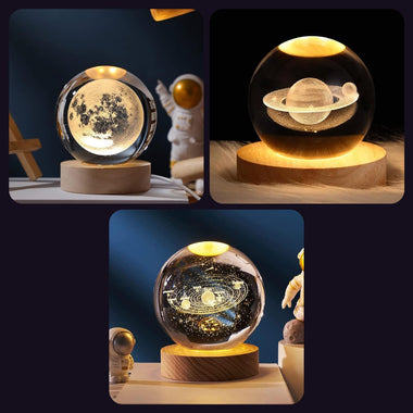 Space Trio — Moon + Saturn + Solar System Crystal Ball Night Lamps