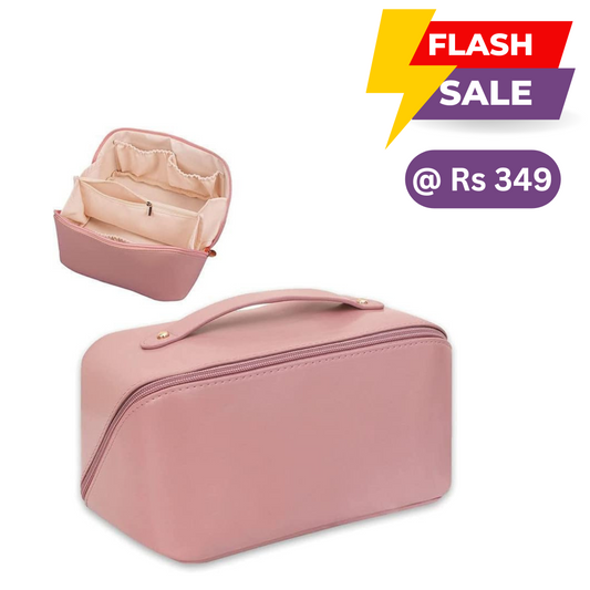 Women's Makeup/Cosmetic Portable Travel Bag with Handle & Divider | Pink (Flash)
