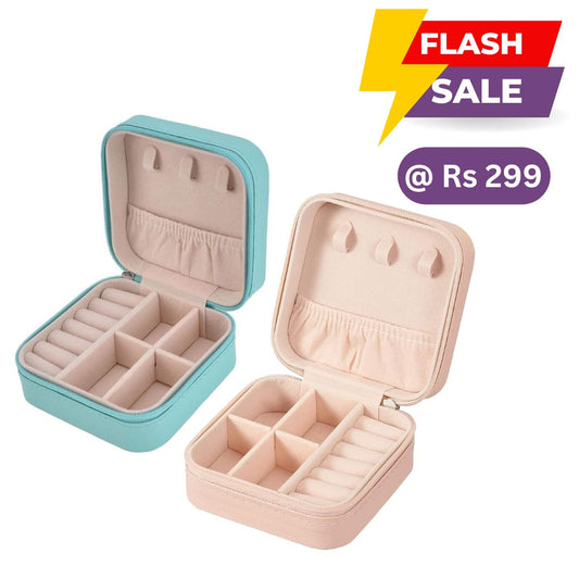 Houme Portable Jewellery Organiser with Dividers & Container for Rings, Earrings, Necklace - Pack of 2