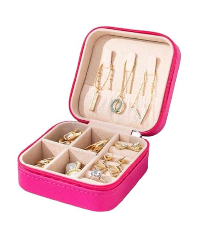 Houme Portable Jewellery Organiser with Dividers & Container for Rings, Earrings, Necklace - Pack of 2 (Pink + Light pink)