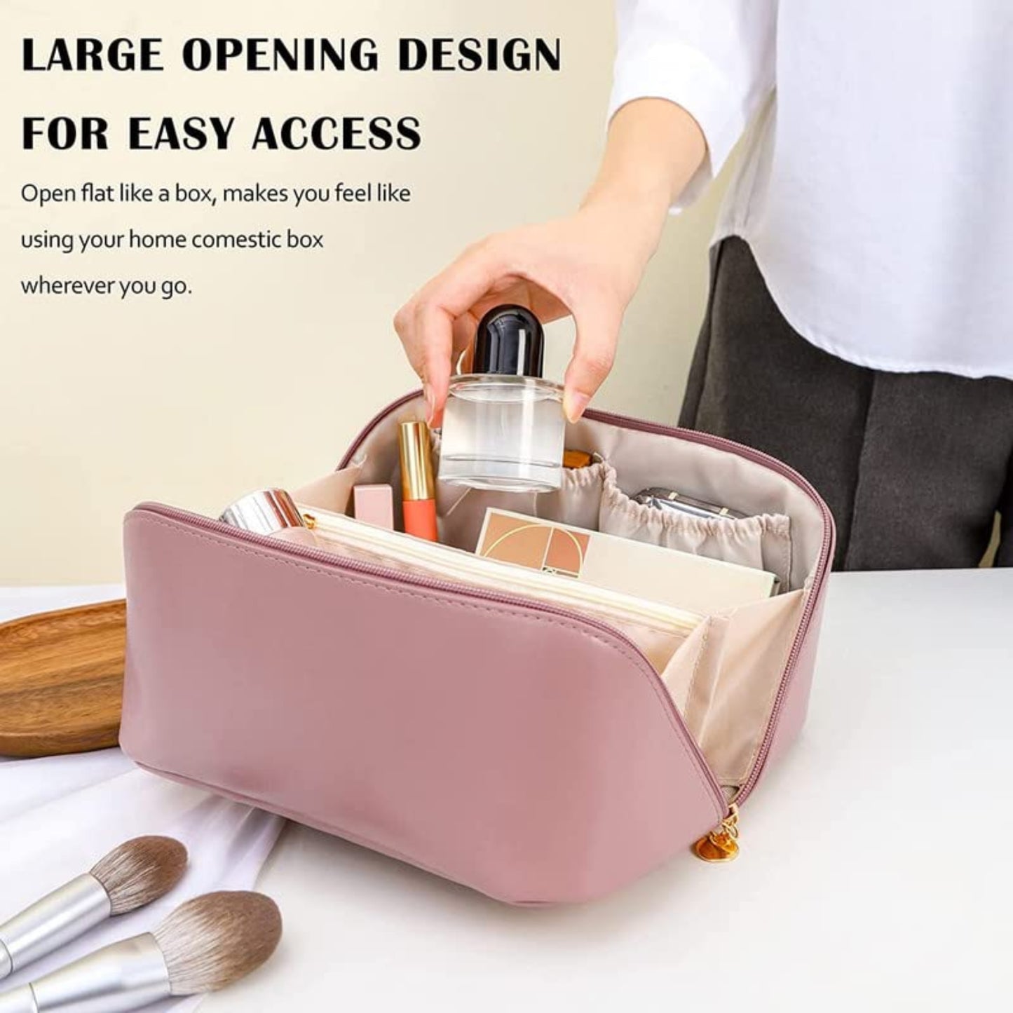 Women's Makeup/Cosmetic Portable Travel Bag with Handle & Divider | Pink (Flash)