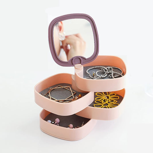 Rotating Jewellery Organizer, 4 Layer with Built-in Mirror for women & girls