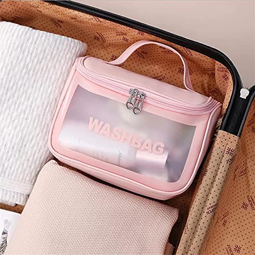 Multi-Functional Large Makeup Pouch For Women | Waterproof Pvc Cosmetic Bags With Hook For Girls - Pink (Sale)