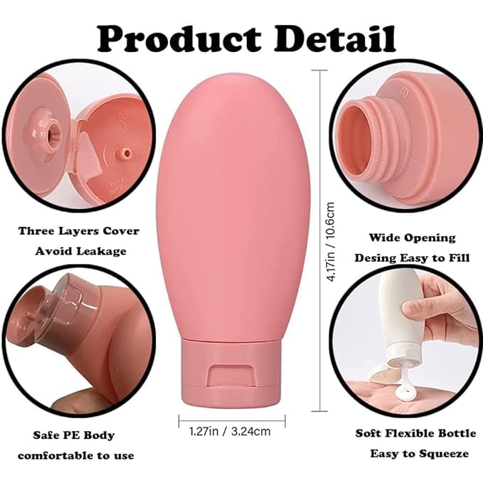 Refillable Travel Bottles for Cream, Shampoo Hand Wash, Lotion with Zip Pouch (60 ML*3)