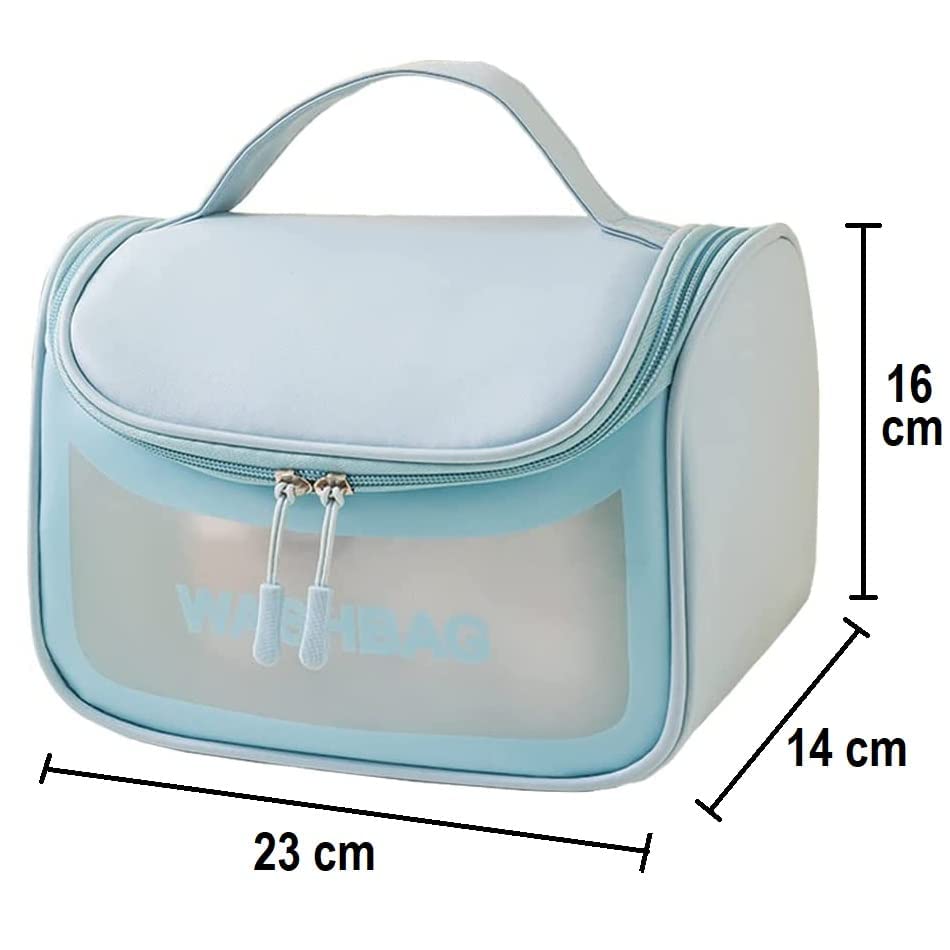 Multi-Functional Large Makeup Pouch For Women | Waterproof Pvc Cosmetic Bags With Hook For Girls - Blue (Sale)