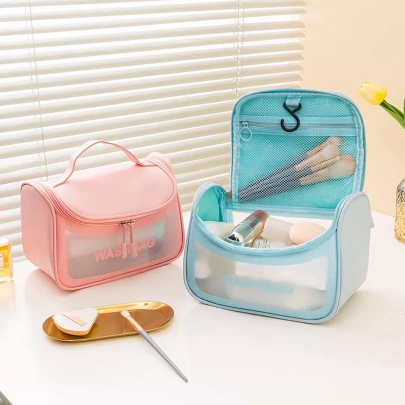 Multi-Functional Large Makeup Pouch For Women | Waterproof Pvc Cosmetic Bags With Hook For Girls - Blue (Sale)