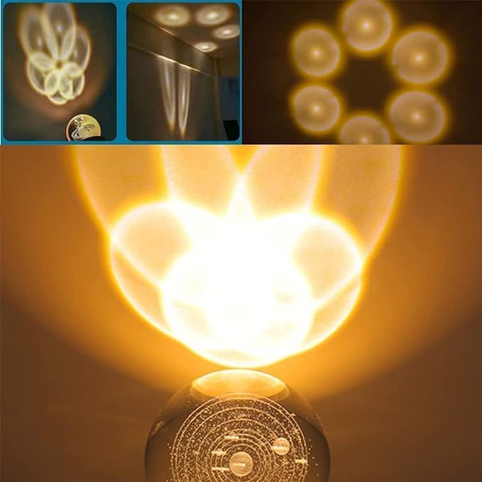 3D Moon Crystal Night Lamp with Warm White Dimmable LED Wooden Base