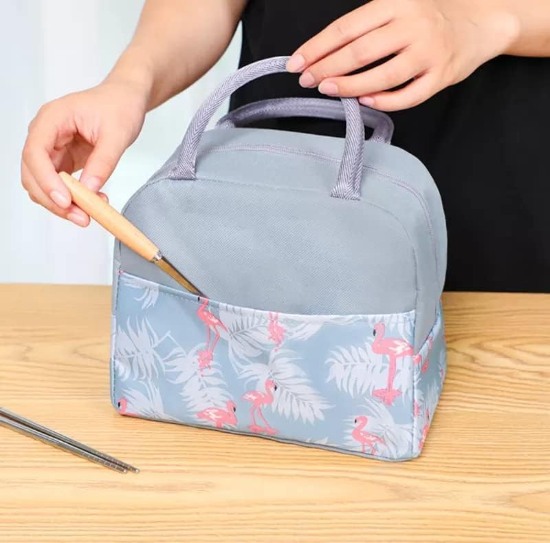 Grey Flamingo Insulated Lunch Bag | Portable and Reusable (Half Print)