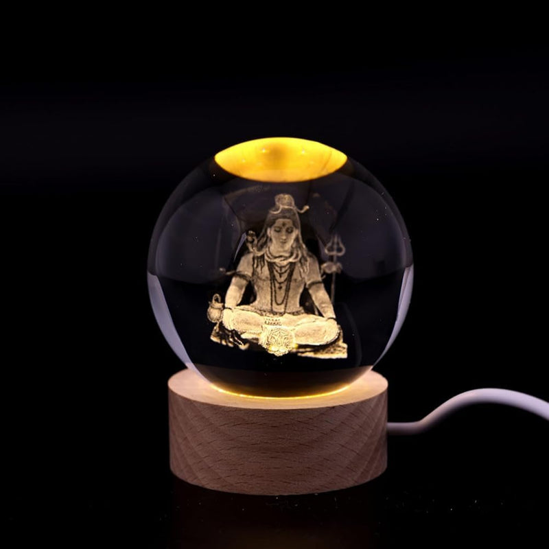 Lord Shiva crystal ball night lamp — 6 cm K9 crystal ball on a 6 cm wooden LED base