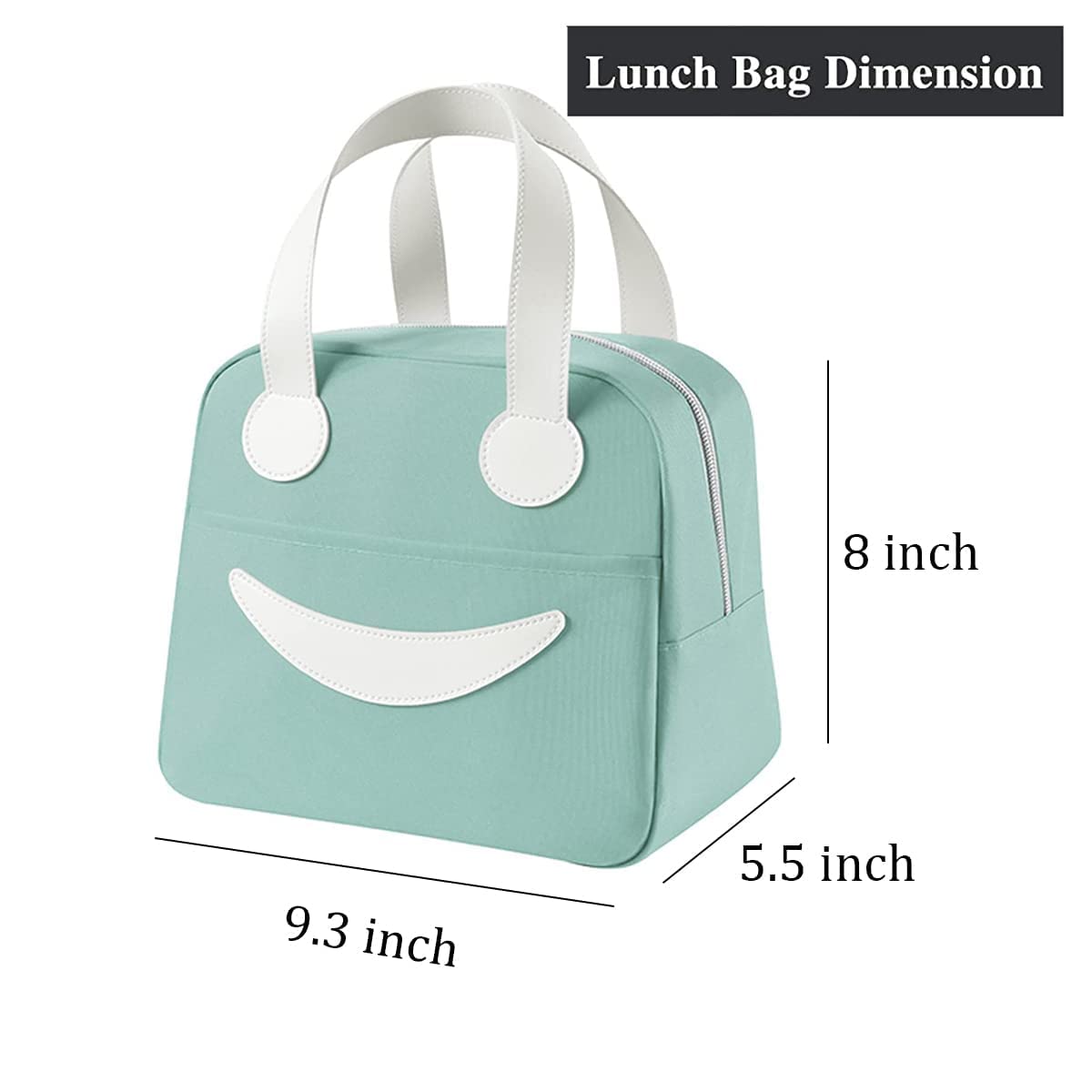 Smiley Lunch Bags for School, Office, Travel with Aluminum Lining, Leakproof | Green