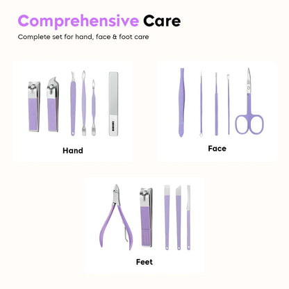 Manicure Nail Clipper Kit - 16 Pieces for Facial Care, Hand Care, Foot Care