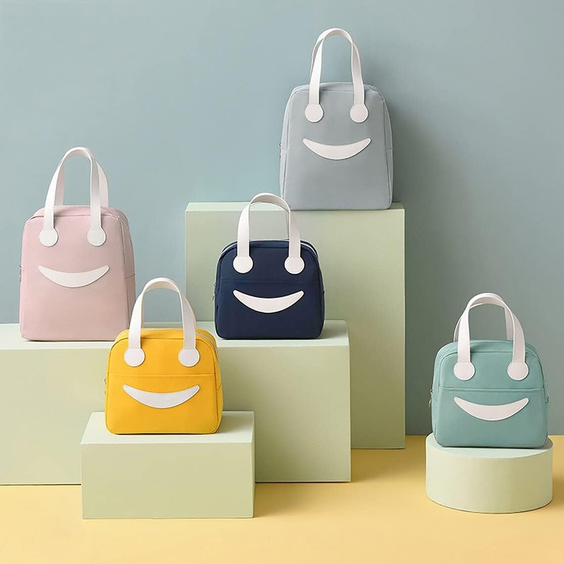 Smiley Lunch Bags for School, Office, Travel with Aluminum Lining, Leakproof | Green