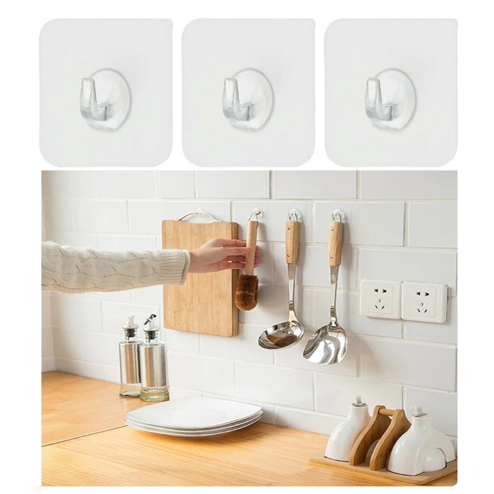 Sticker Wall Hooks For Hanging | Transparent & Waterproof (Pack Of 10)