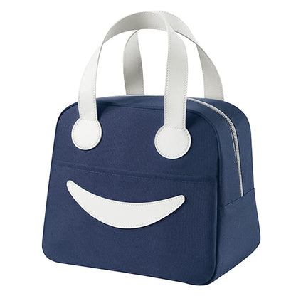 Smiley Lunch Bags for School, Office, Travel with Aluminum Lining, Leakproof | Navy Blue