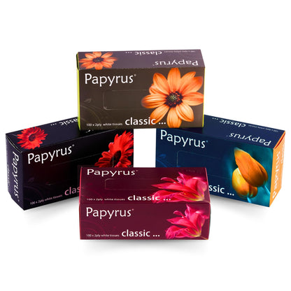 Papyrus Face Tissue Box | Ultra Soft, Highly Absorbent Face Tissue Wipes Skin (100 Pulls 200 Sheets Per Box) -Set of 4