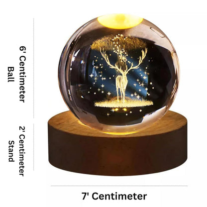 3D Deer Crystal Globe Lamp Ball for Home Office Decoration Birthday Gift Adults (Deer 6cm)