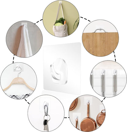 Sticker Wall Hooks For Hanging | Transparent & Waterproof (Pack Of 10)