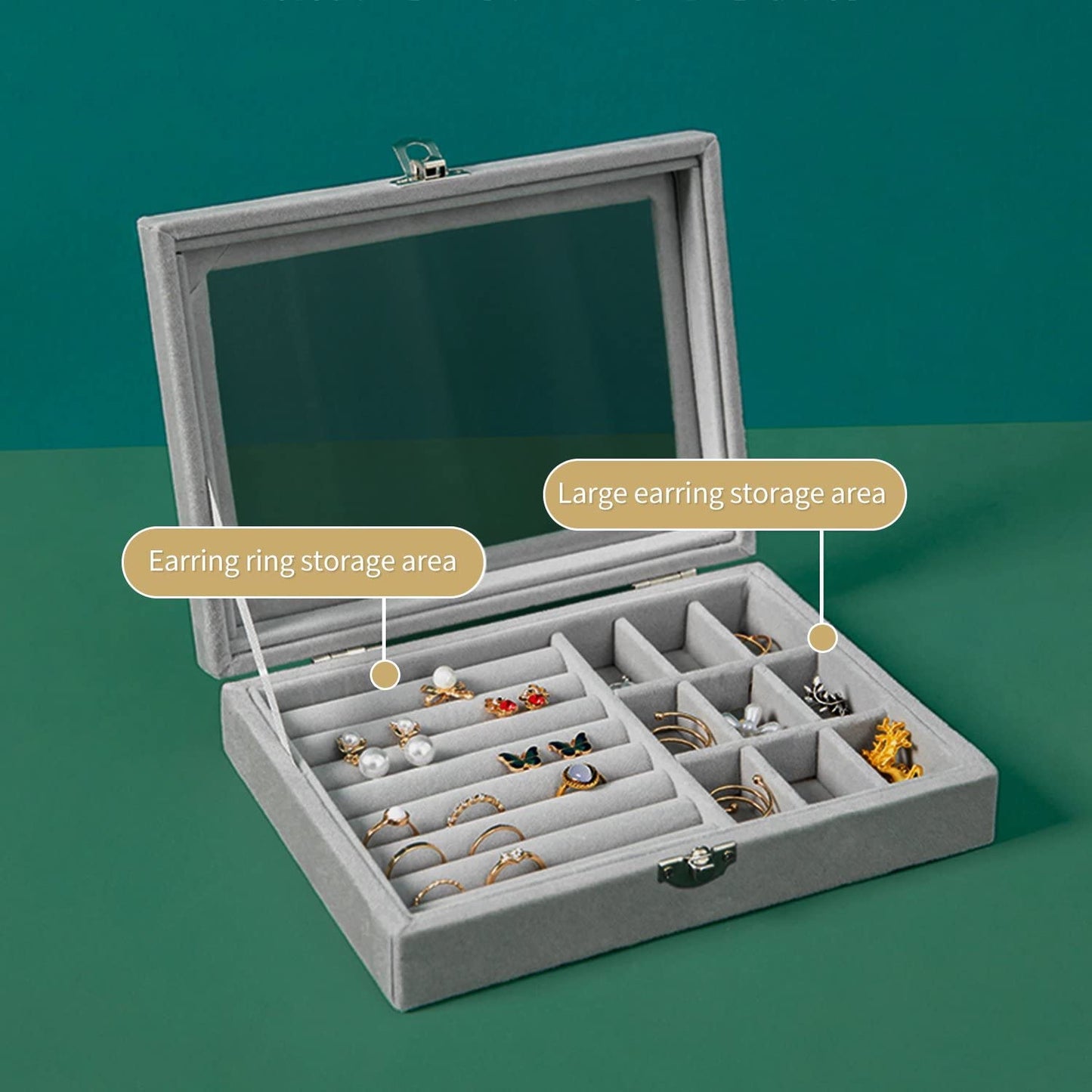 Velvet Jewellery Box Organiser with lock & display 9 Grids