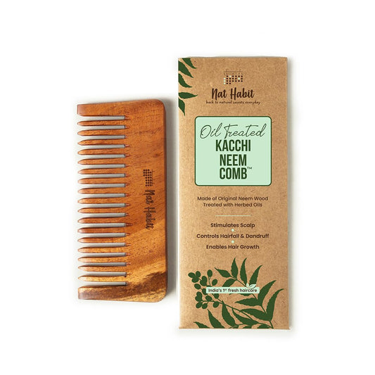 Houme Kacchi Neem Wooden Shampoo Comb -  For Post Shampoo Detangling Suited For Long & Thick Hair