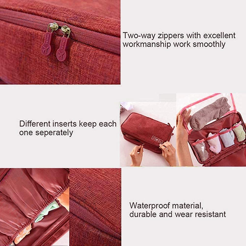 5 compartment Travel Organizer Bag for Storage of Bra, Panty, Underwear, Cosmetics, Toiletry Bag