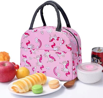 Insulated Lunch Bags For Office, Women, Men & Kids | Portable And Reusable ( Pink - Unicorn Design)