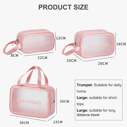 Make up & Toiletry Bags for Cosmetics, Brushes, Accessories Set of 3 - (Pink)