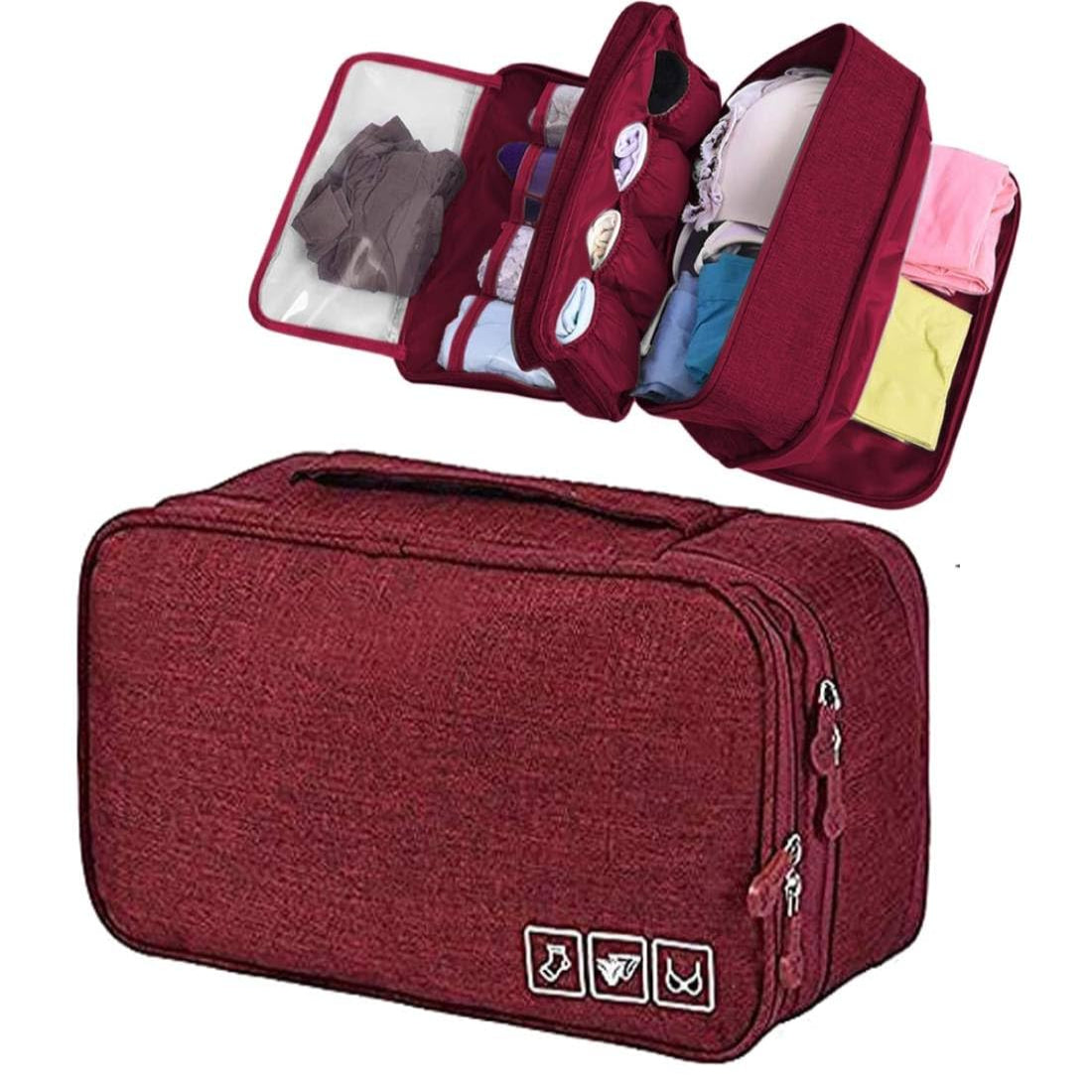 5 compartment Travel Organizer Bag for Storage of Bra, Panty, Underwear, Cosmetics, Toiletry Bag