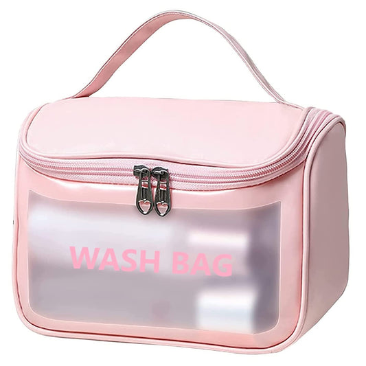 Multi-Functional Large Makeup Pouch For Women | Waterproof Pvc Cosmetic Bags With Hook For Girls - Pink (Sale)