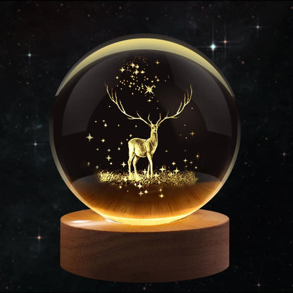 3D Deer Crystal Globe Lamp Ball for Home Office Decoration Birthday Gift Adults (Deer 6cm)