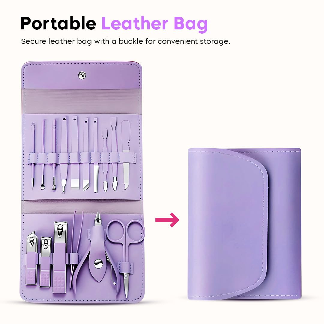 Manicure Nail Clipper Kit - 16 Pieces for Facial Care, Hand Care, Foot Care