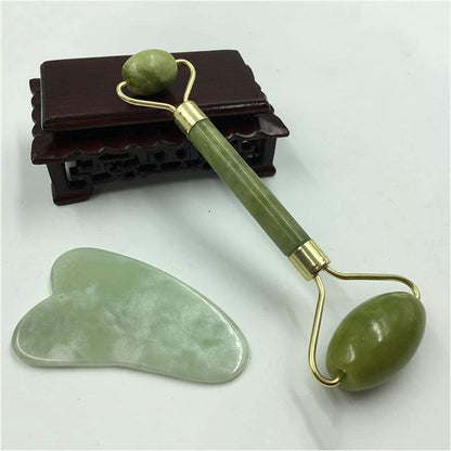 Facial Massager Jade Roller & Gua Sha Tool Natural Himalayan Stone for Face Neck Healing Skin Wrinkles & Serum Application