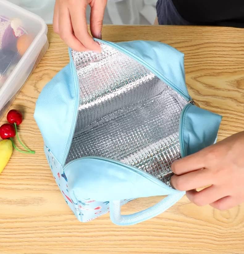 Insulated Lunch Bag | Portable and Reusable : Blue Fish Design (Half Print)