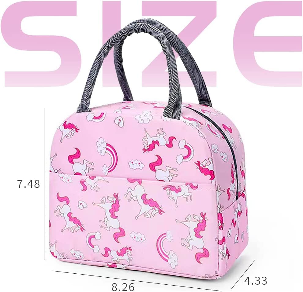 Insulated Lunch Bags For Office, Women, Men & Kids | Portable And Reusable ( Pink - Unicorn Design)