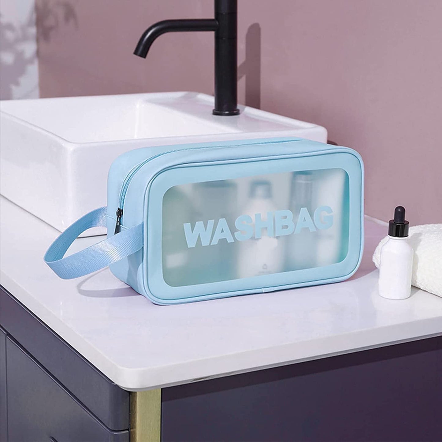 Make up & Toiletry Bags for Cosmetics, Brushes, Accessories Set of 3 - (Blue)
