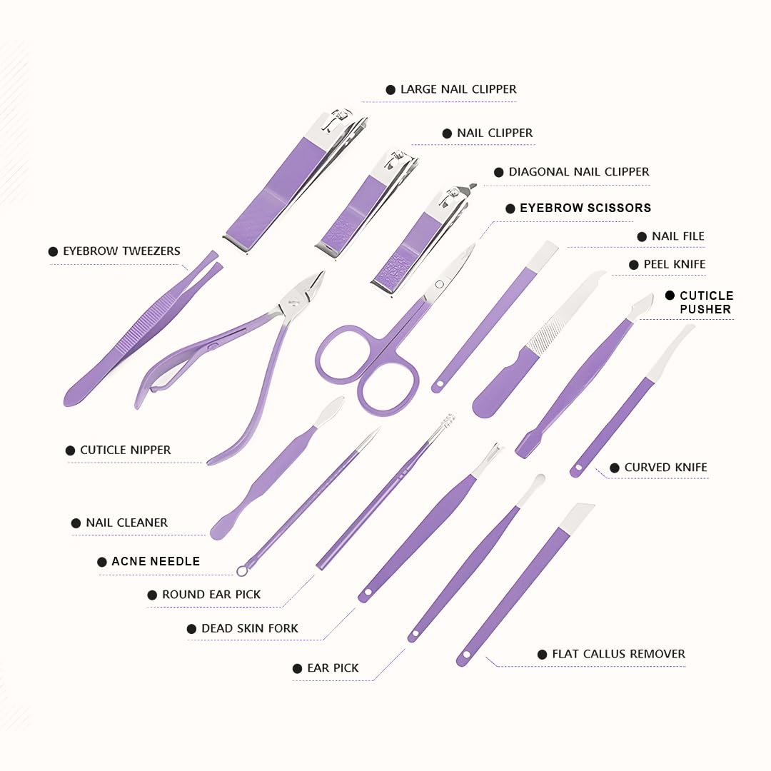 Manicure Nail Clipper Kit - 16 Pieces for Facial Care, Hand Care, Foot Care