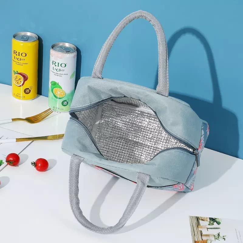 Grey Flamingo Insulated Lunch Bag | Portable and Reusable (Half Print)